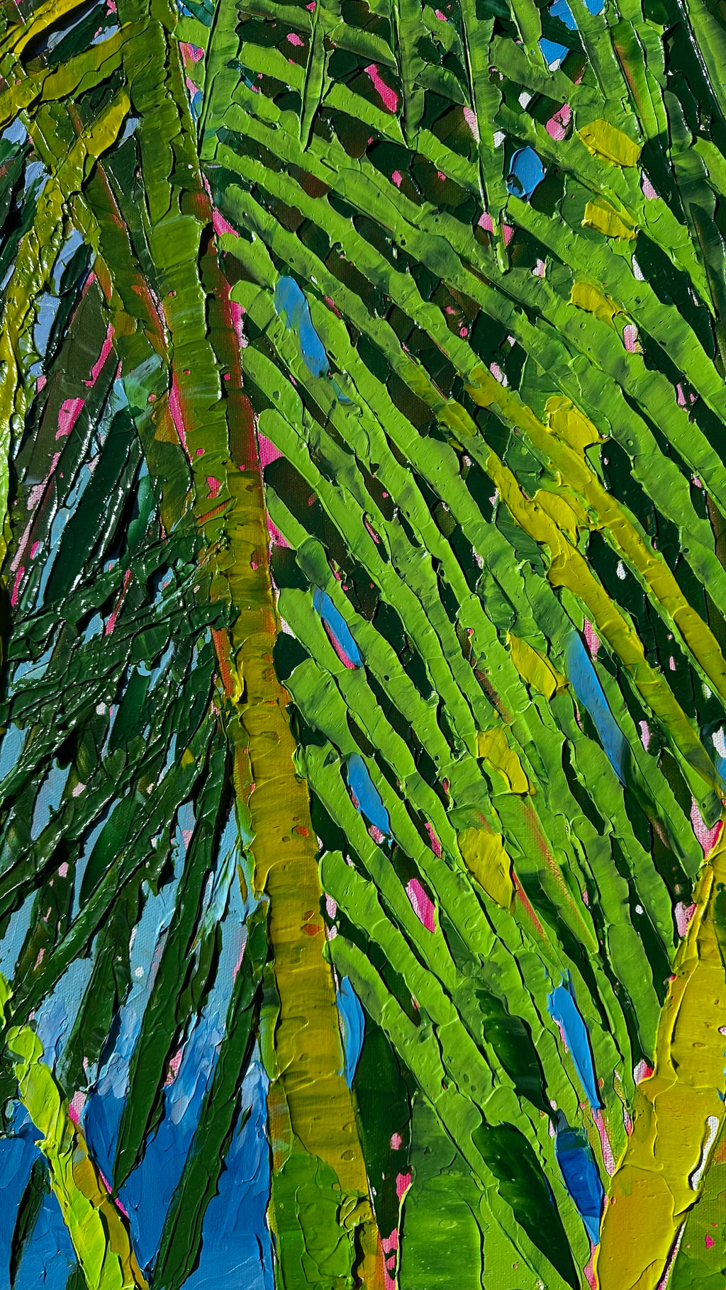 "Island Palm 9" 38x62 ORIGINAL Acrylic Palette Knife Painting, Framed, OOAK