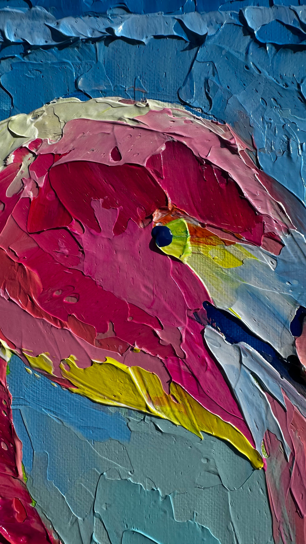 "Flamingo Reflections 2" 32x62 ORIGINAL Acrylic Palette Knife Painting, Framed, OOAK