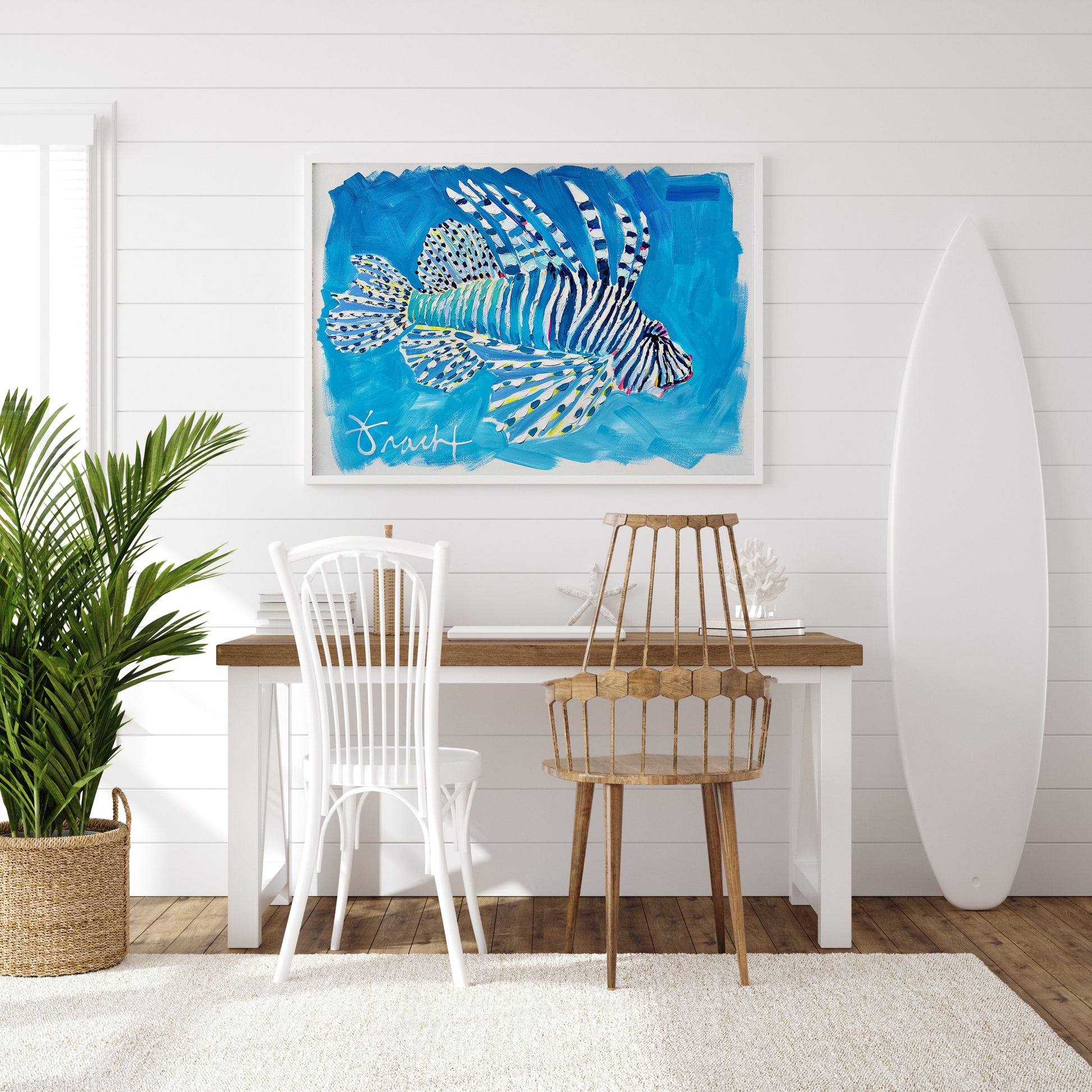 "Lionfish 2" 36x29 ORIGINAL Acrylic on Paper, Framed, OOAK