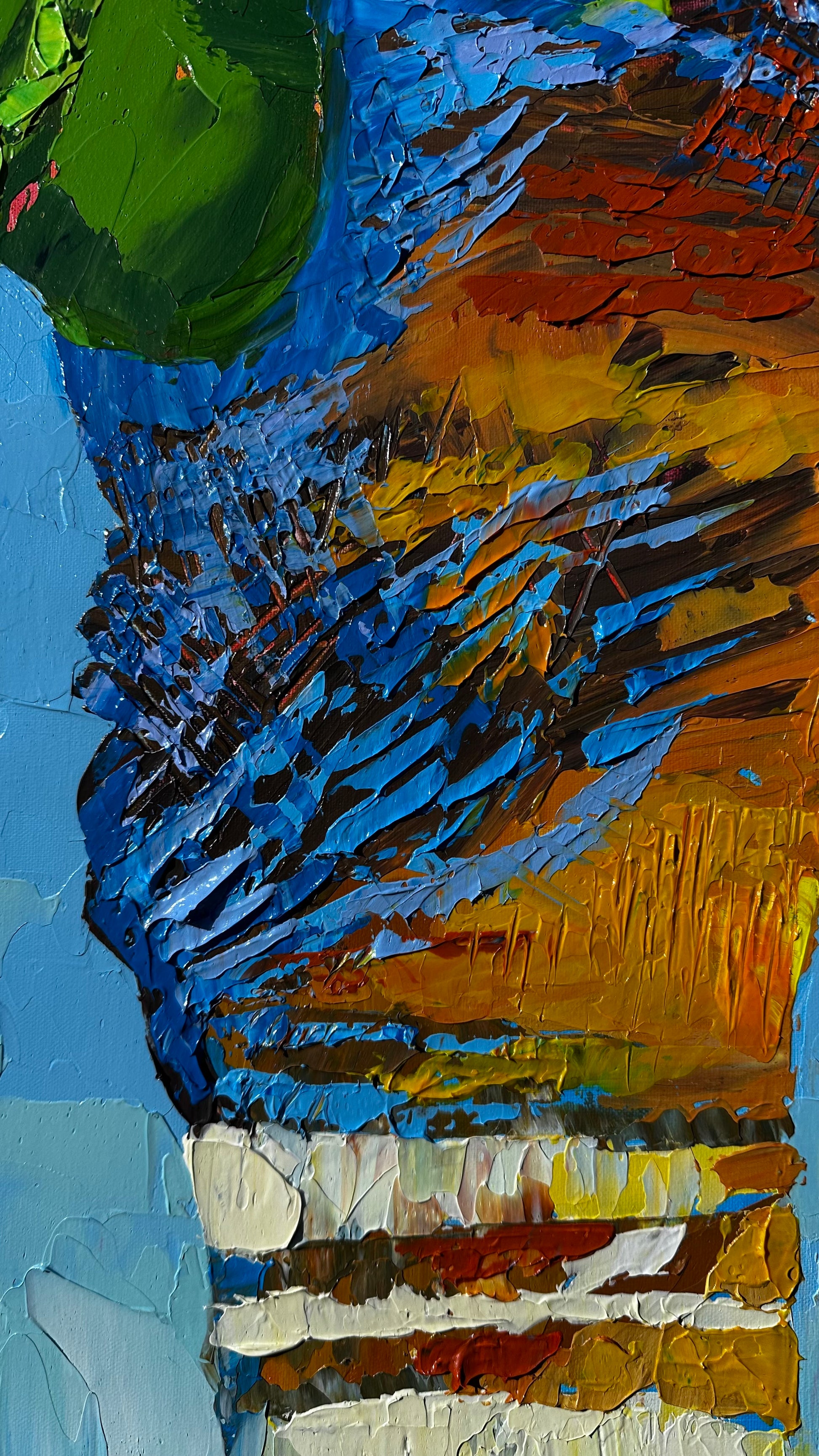 "Island Palm 9" 38x62 ORIGINAL Acrylic Palette Knife Painting, Framed, OOAK
