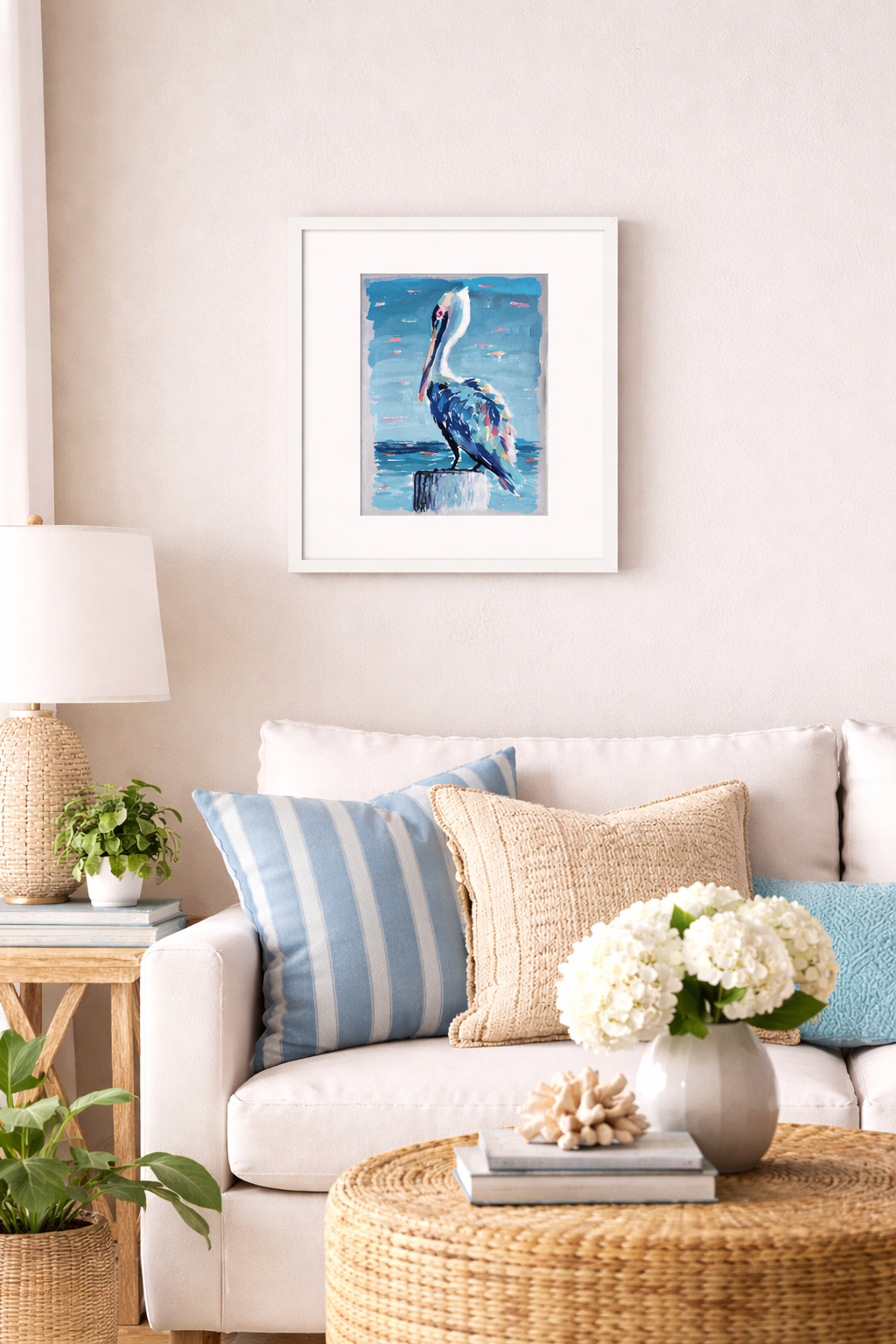 Pelican Shores-Facing Left 6.5”x9.75” Original Acrylic on Watercolor Paper