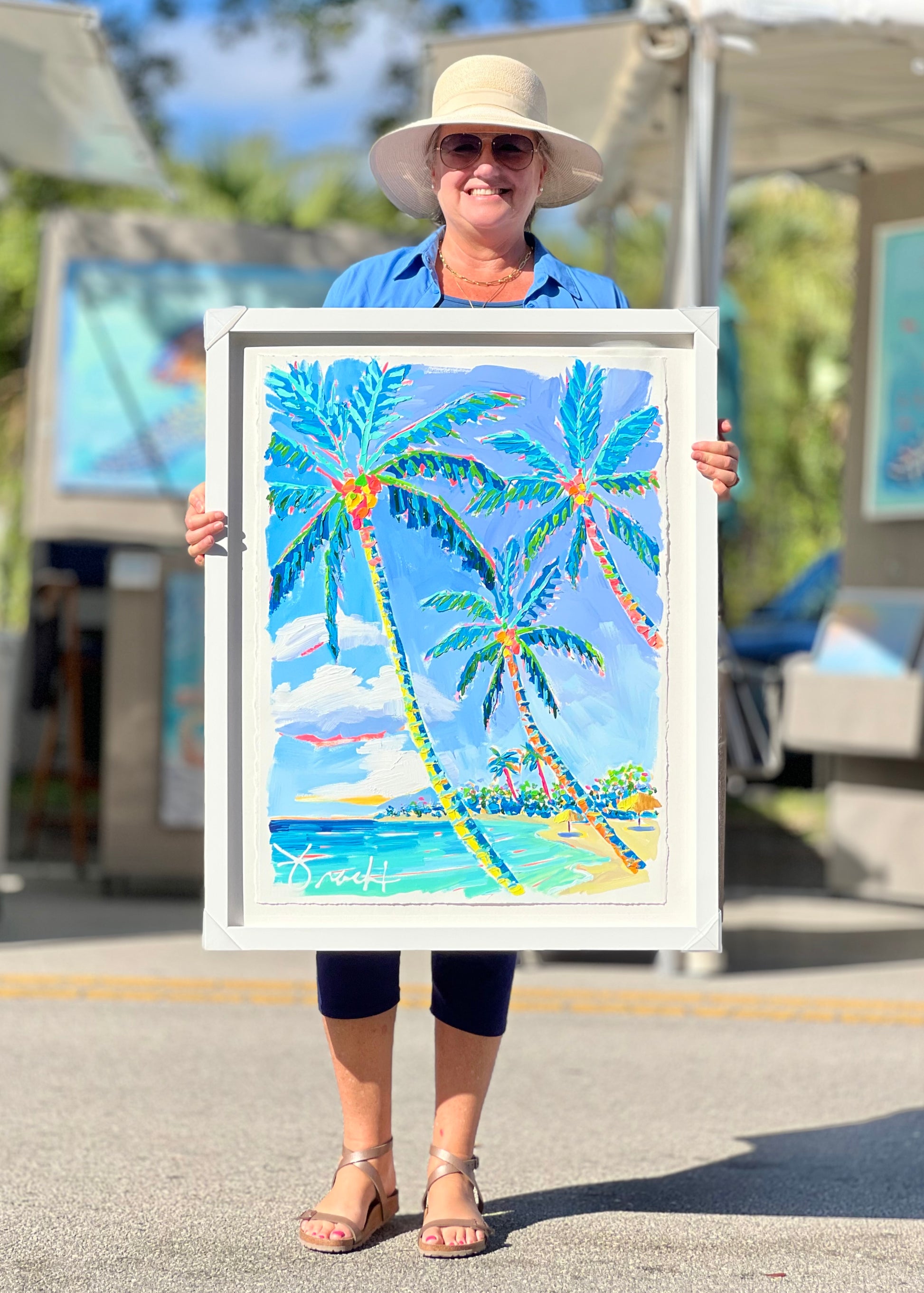 "Coconut Palm Shores 76” 29x36 ORIGINAL Acrylic on Paper, Framed, OOAK