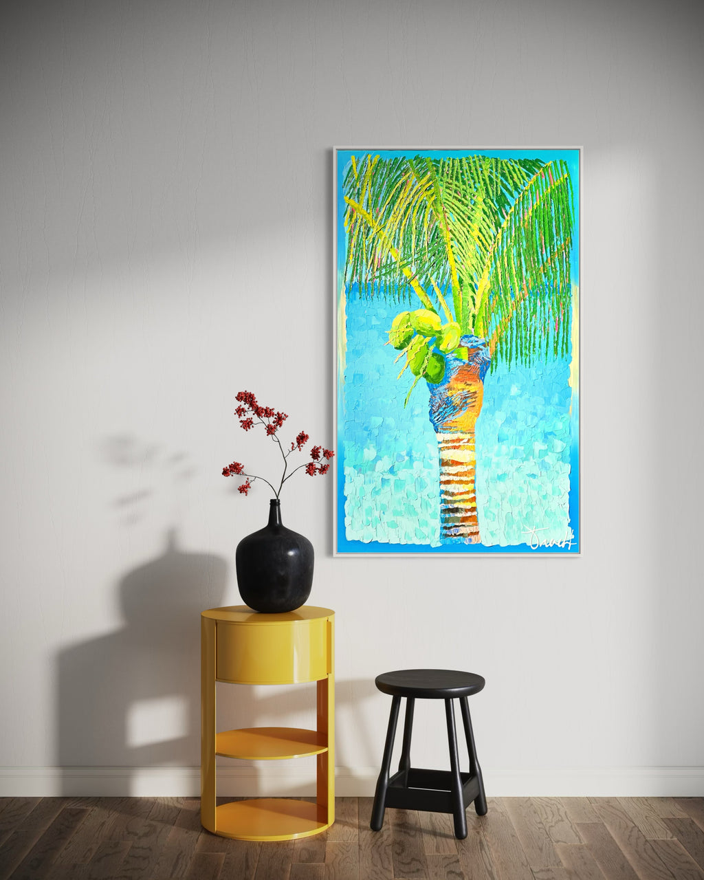 "Island Palm 9" 38x62 ORIGINAL Acrylic Palette Knife Painting, Framed, OOAK