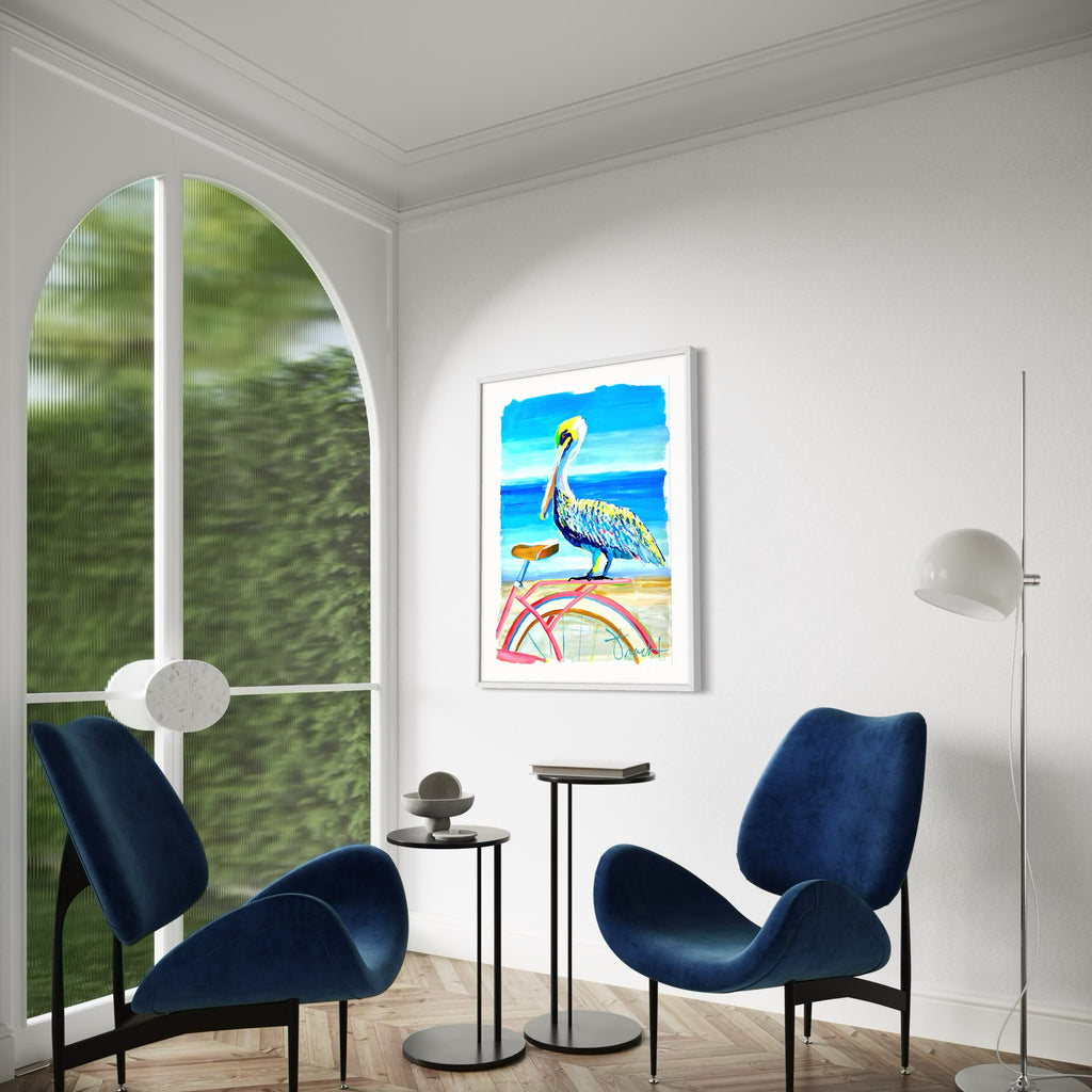 "Pelican Shores 35" 29x36 ORIGINAL Acrylic on Paper, Framed, OOAK