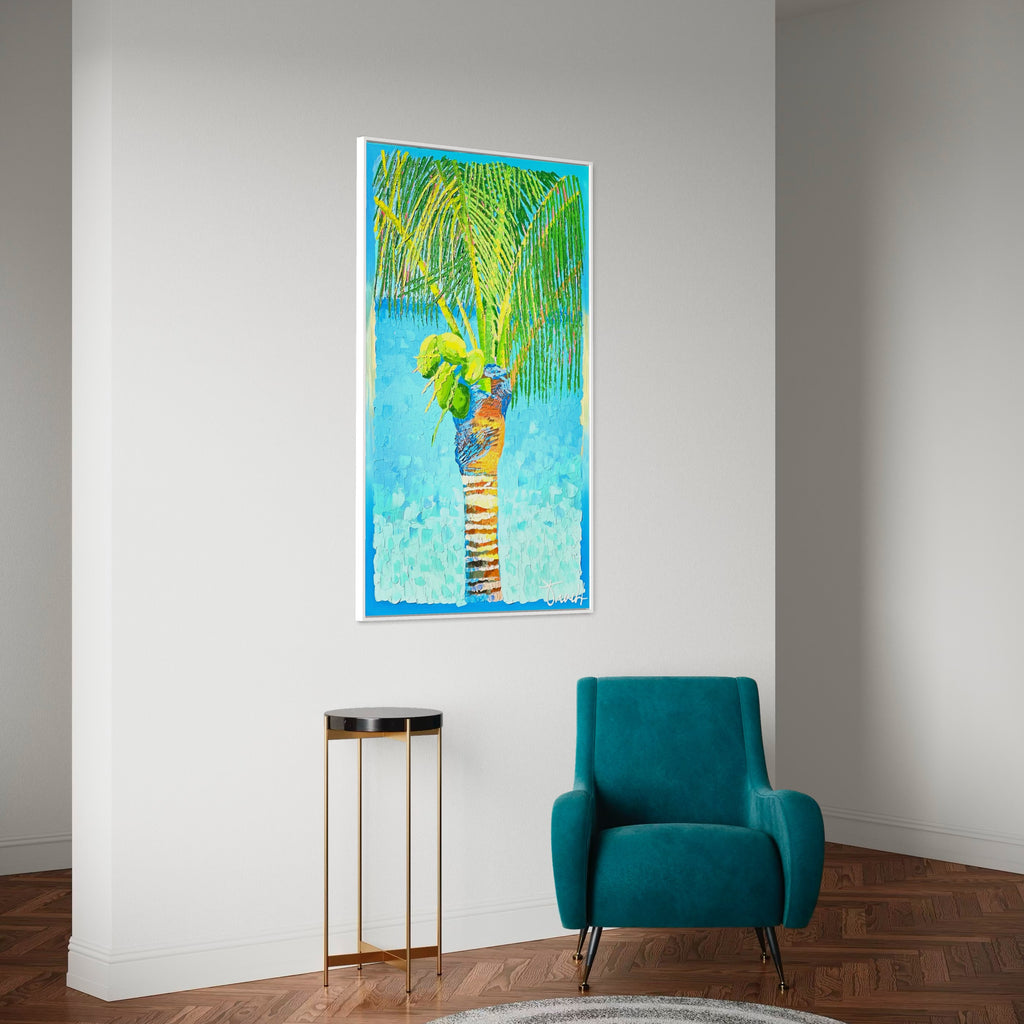 "Island Palm 9" 38x62 ORIGINAL Acrylic Palette Knife Painting, Framed, OOAK
