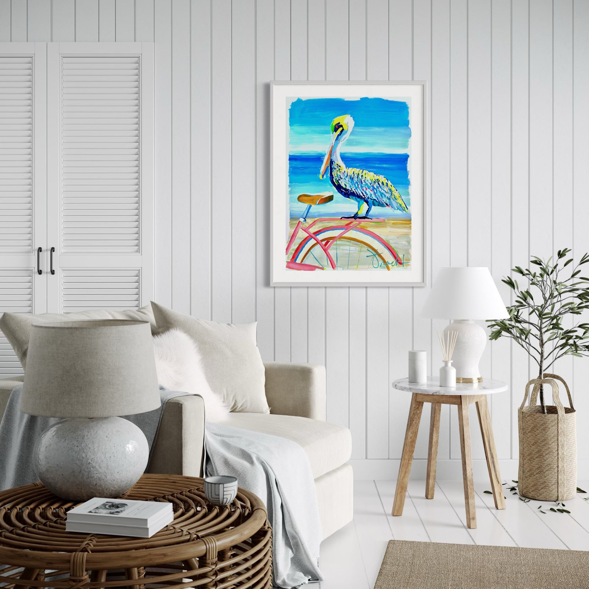"Pelican Shores 35" 29x36 ORIGINAL Acrylic on Paper, Framed, OOAK