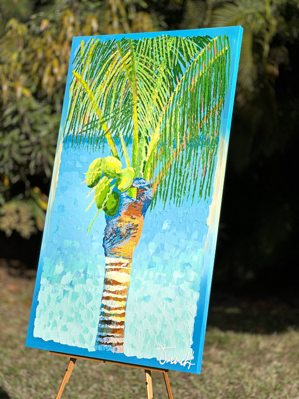"Island Palm 9" 38x62 ORIGINAL Acrylic Palette Knife Painting, Framed, OOAK