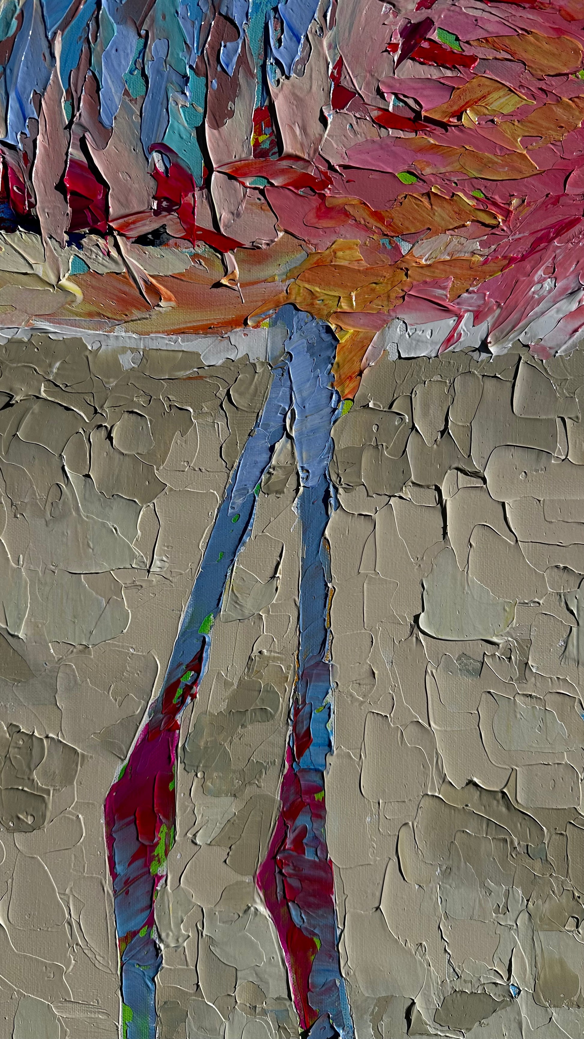"Flamingo Reflections 2" 32x62 ORIGINAL Acrylic Palette Knife Painting, Framed, OOAK