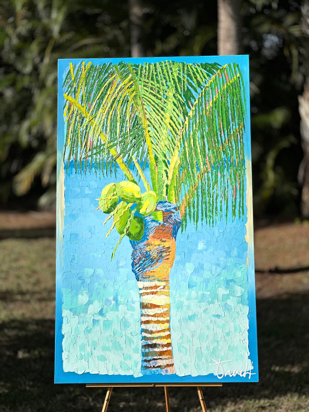 "Island Palm 9" 38x62 ORIGINAL Acrylic Palette Knife Painting, Framed, OOAK