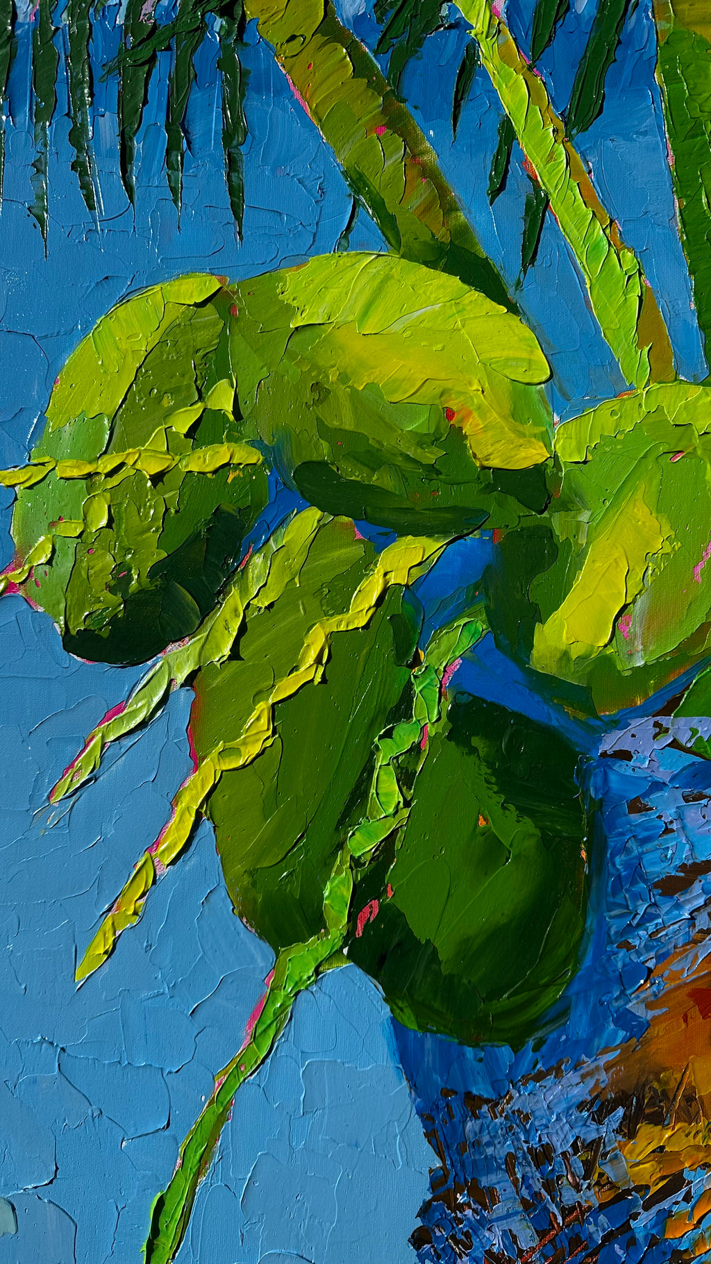 "Island Palm 9" 38x62 ORIGINAL Acrylic Palette Knife Painting, Framed, OOAK