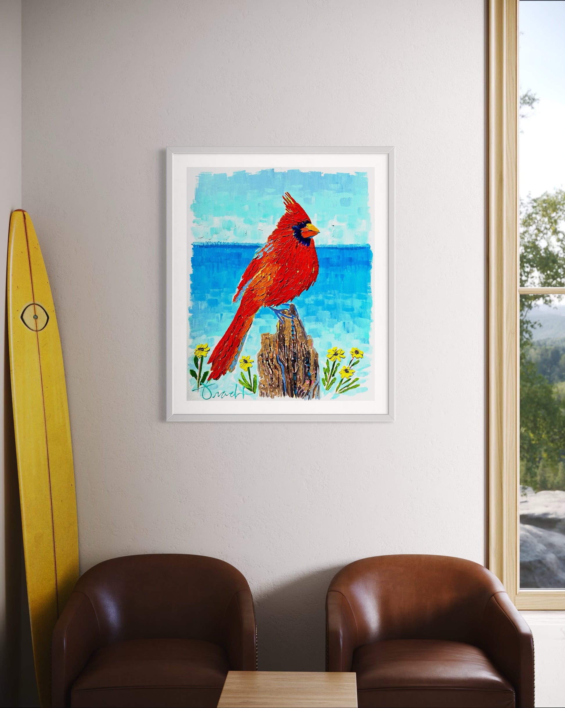 "Cardinal Shores 1" 29x36 ORIGINAL Acrylic Palette Knife Painting, Framed, OOAK