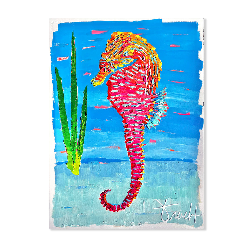 "Seahorse Shores" 29x36 ORIGINAL Acrylic Palette Knife, Framed Painting, OOAK