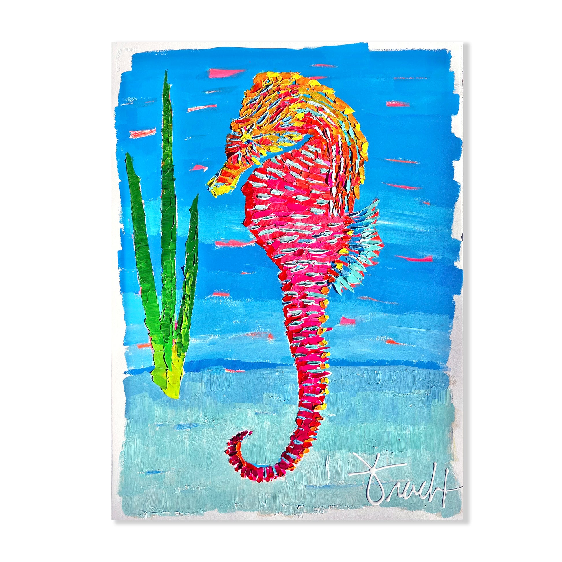 "Seahorse Shores" 29x36 ORIGINAL Acrylic Palette Knife, Framed Painting, OOAK