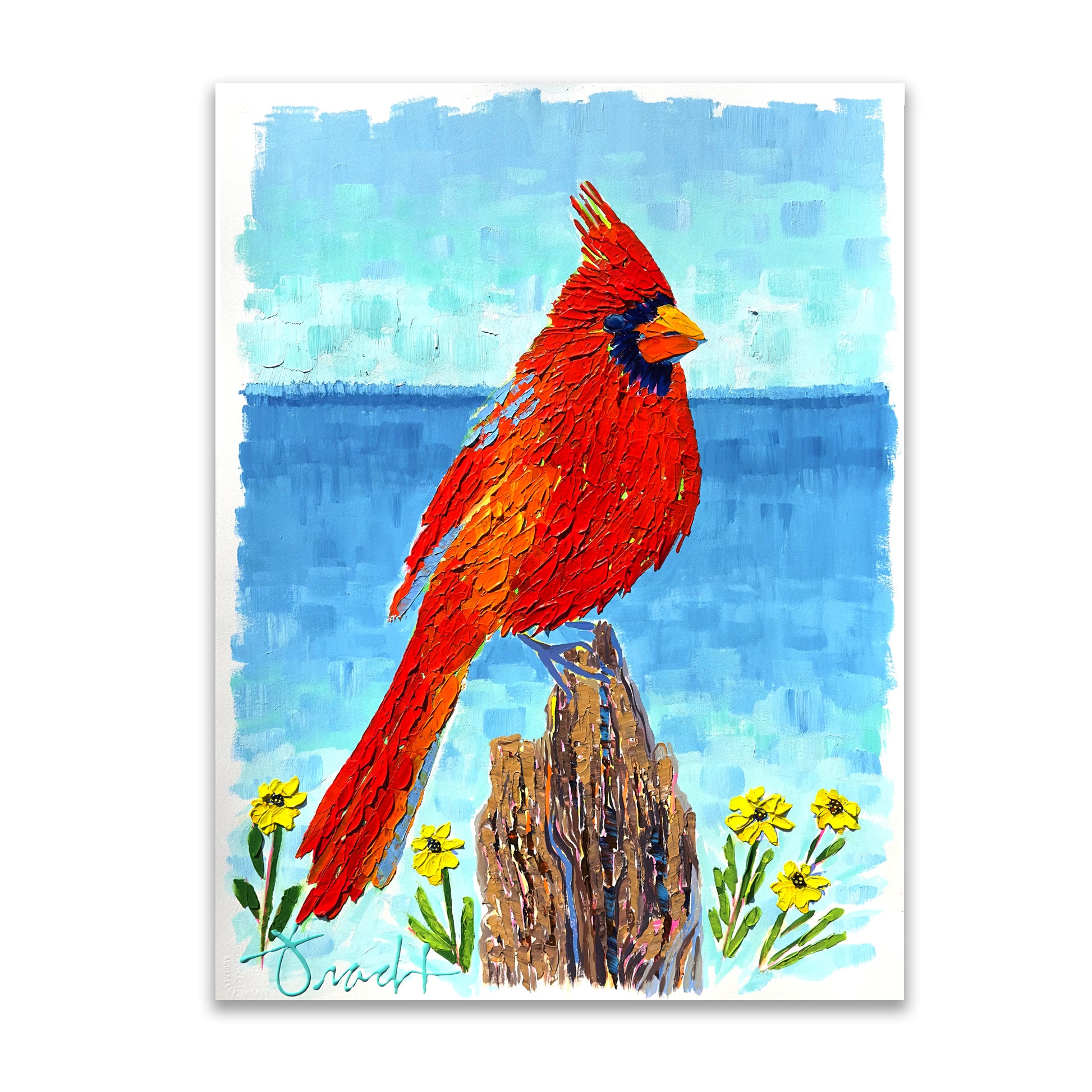 "Cardinal Shores 1" 29x36 ORIGINAL Acrylic Palette Knife Painting, Framed, OOAK