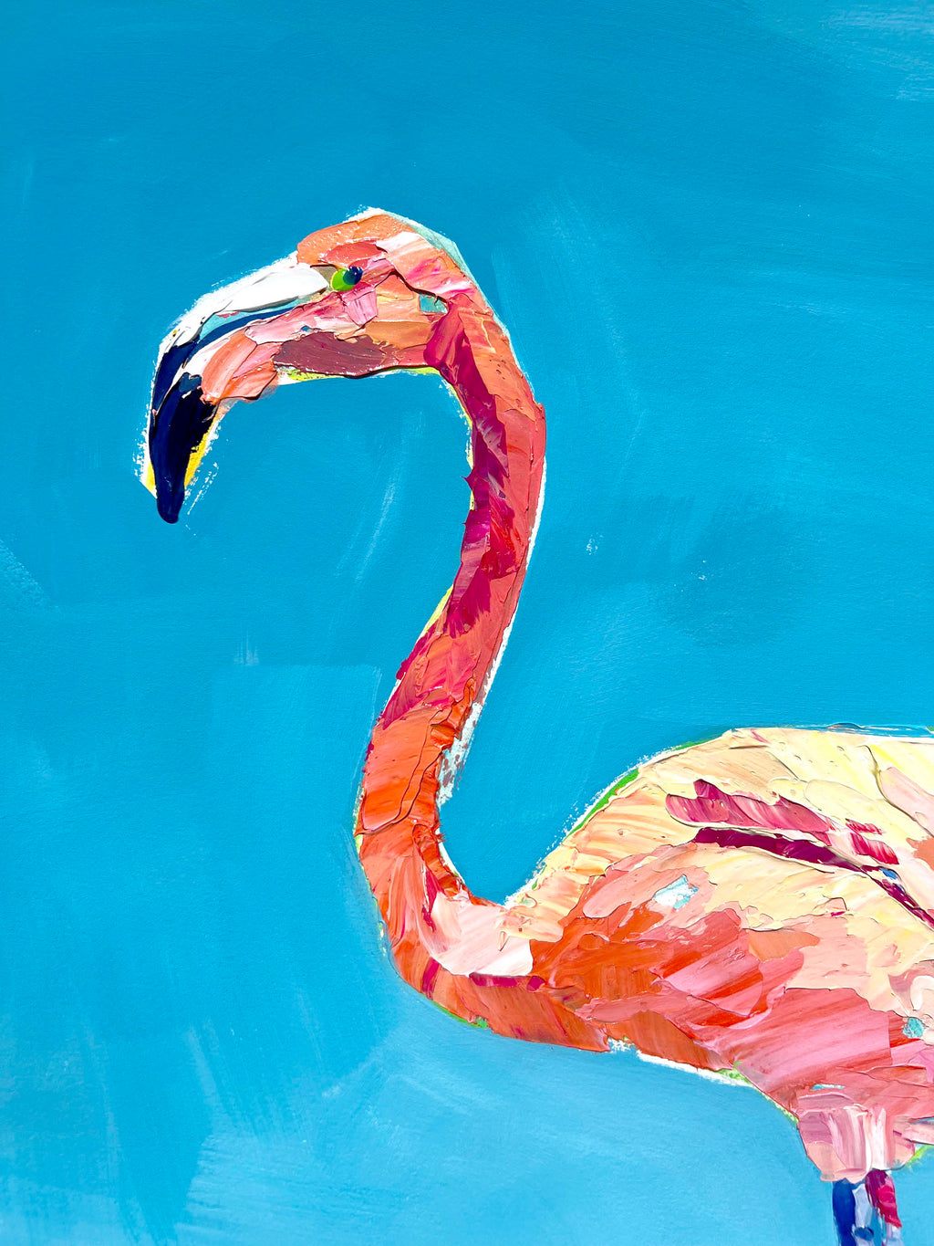 "Flamingo Reflections 3" 29x36 ORIGINAL Acrylic on Paper, Framed, OOAK