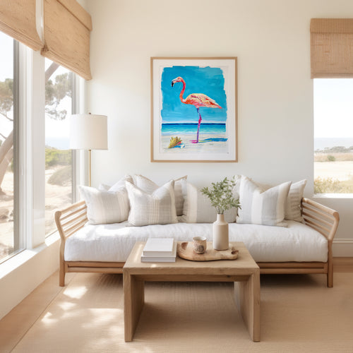 "Flamingo Reflections 3" 29x36 ORIGINAL Acrylic on Paper, Framed, OOAK