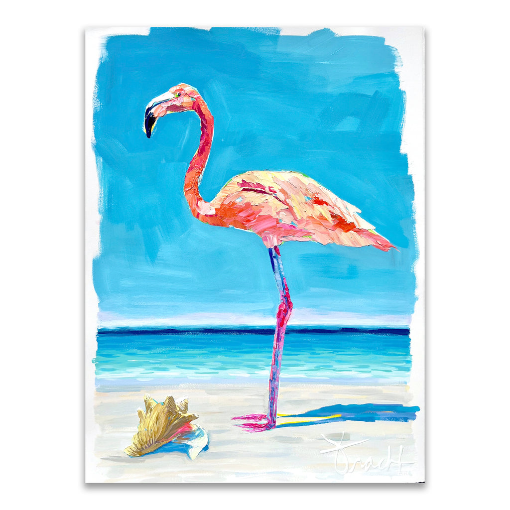 "Flamingo Reflections 3" 29x36 ORIGINAL Acrylic on Paper, Framed, OOAK