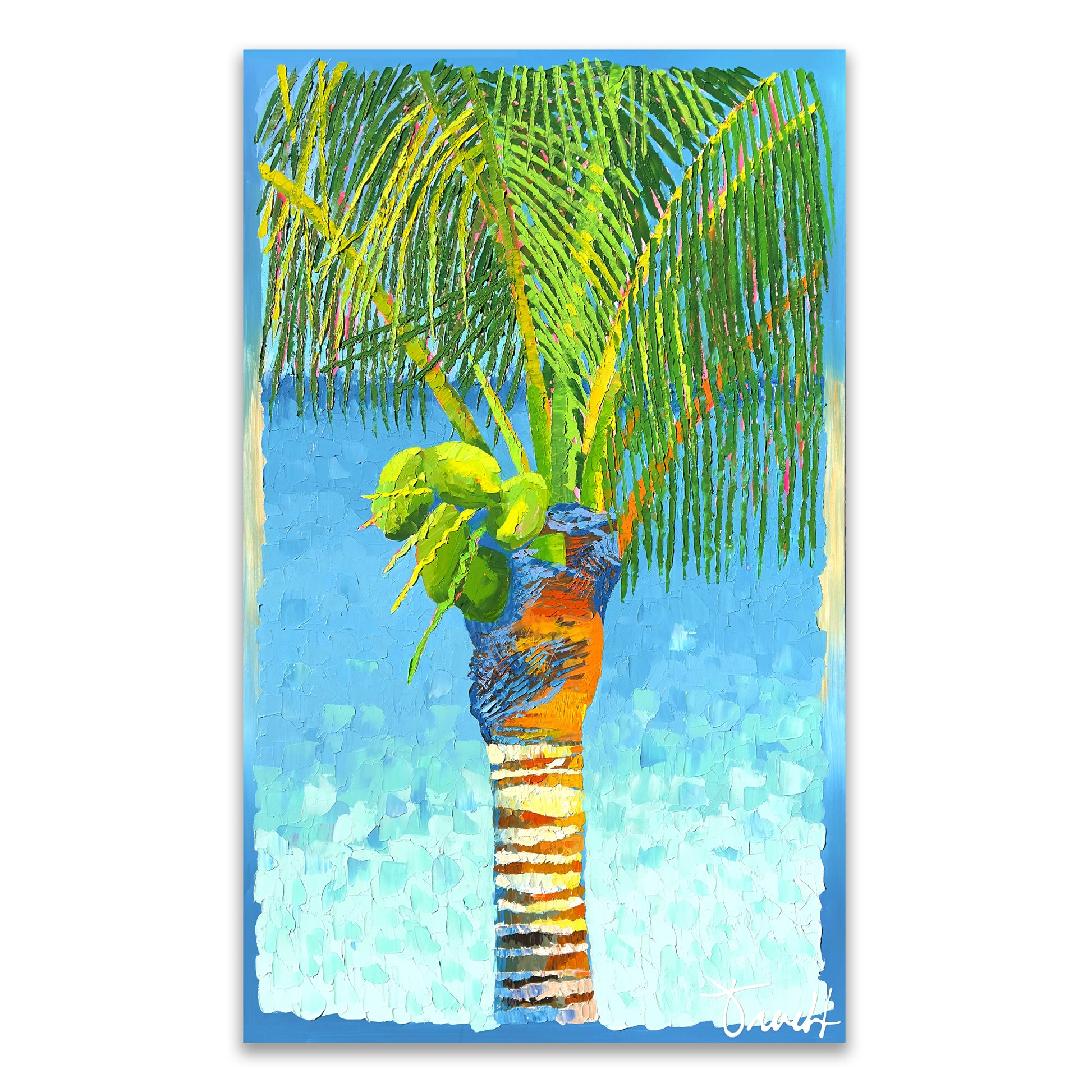 "Island Palm 9" 38x62 ORIGINAL Acrylic Palette Knife Painting, Framed, OOAK