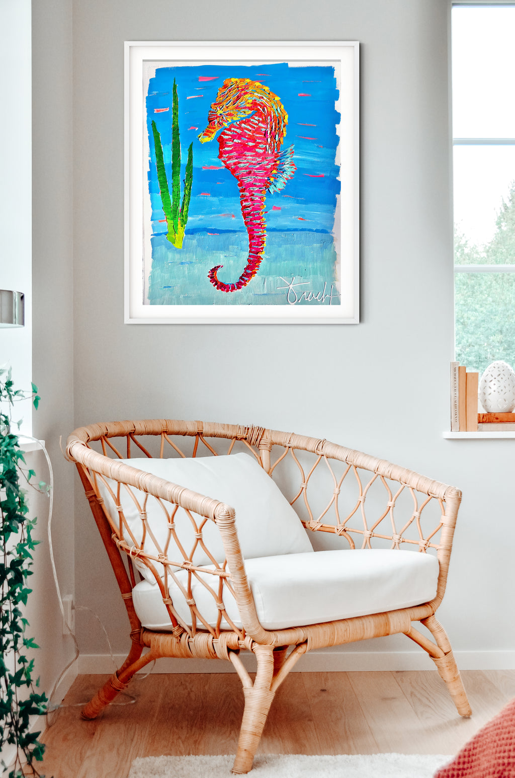"Seahorse Shores" 29x36 ORIGINAL Acrylic Palette Knife, Framed Painting, OOAK