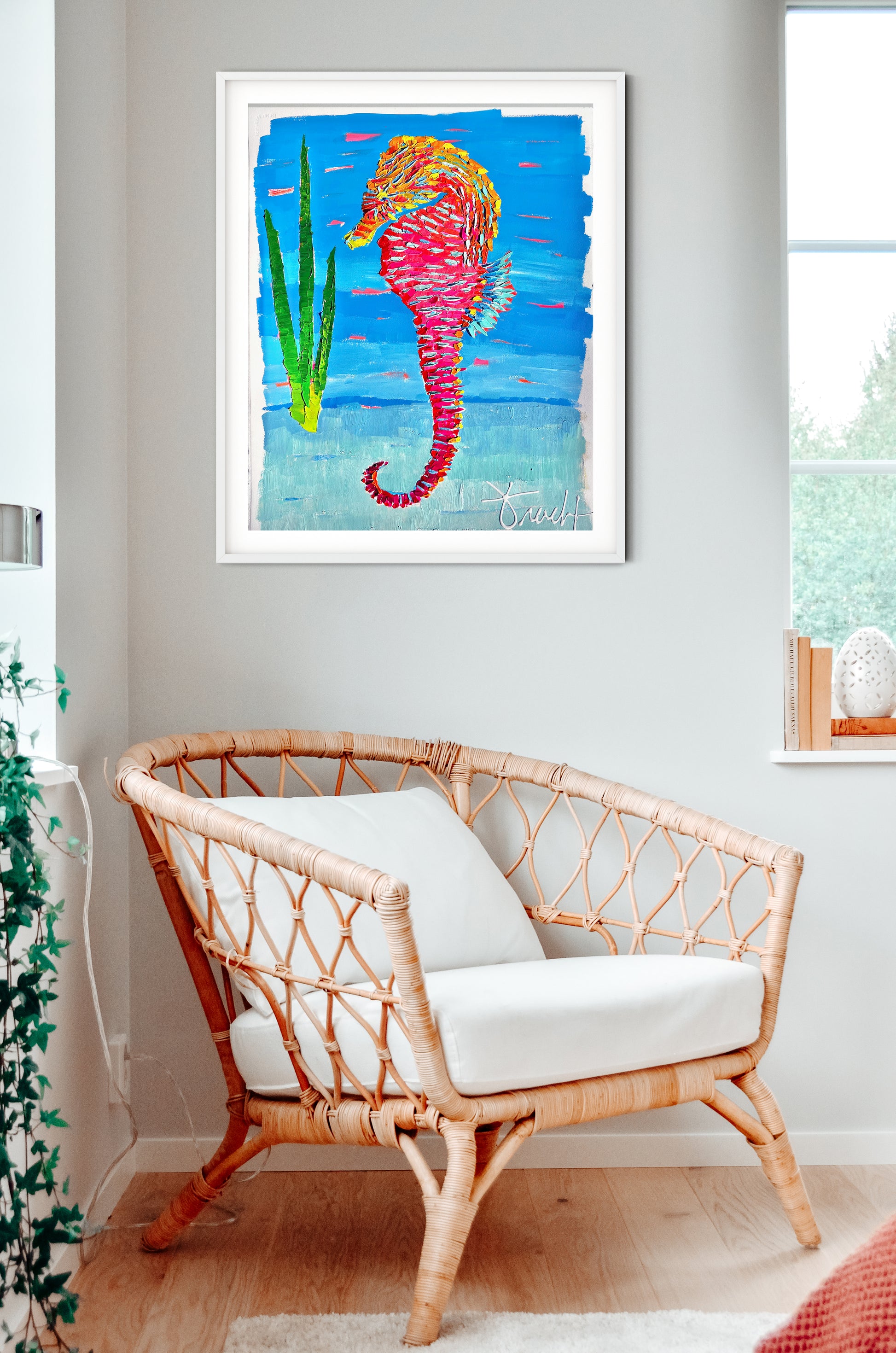 "Seahorse Shores" 29x36 ORIGINAL Acrylic Palette Knife, Framed Painting, OOAK