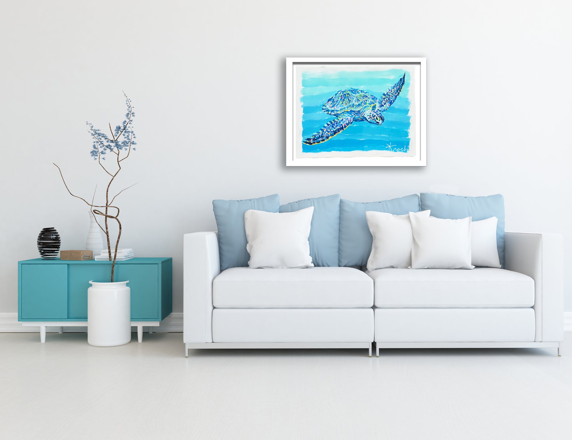 "Sea Turtle Shores 57" 36x29 ORIGINAL Acrylic on Paper, Framed, OOAK
